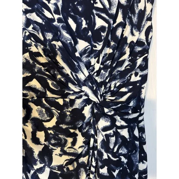 Ralph Lauren Dress 8 Stretch Sheath Blue Ivory Washable Knot Sleeveless NEW - Picture 3 of 13